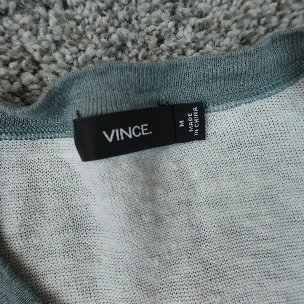 Vince Shirt Mens M Blue Linen Long Sleeve Henley Double Face Minimal Preppy Top